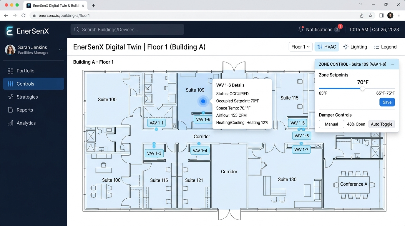 EnerSenX Digital Twin Floor Plan Controls