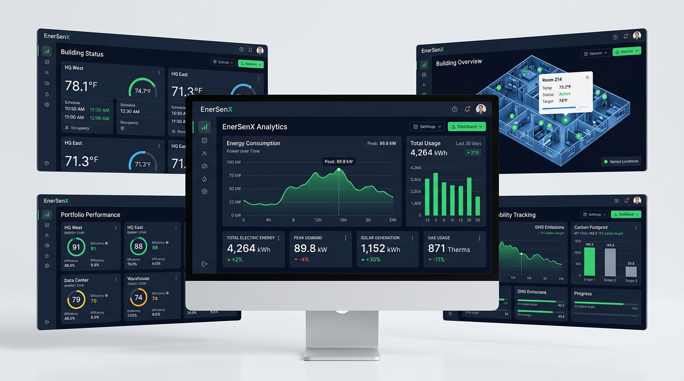 EnerSenX Energy Management Multi-Screen Suite Mockup